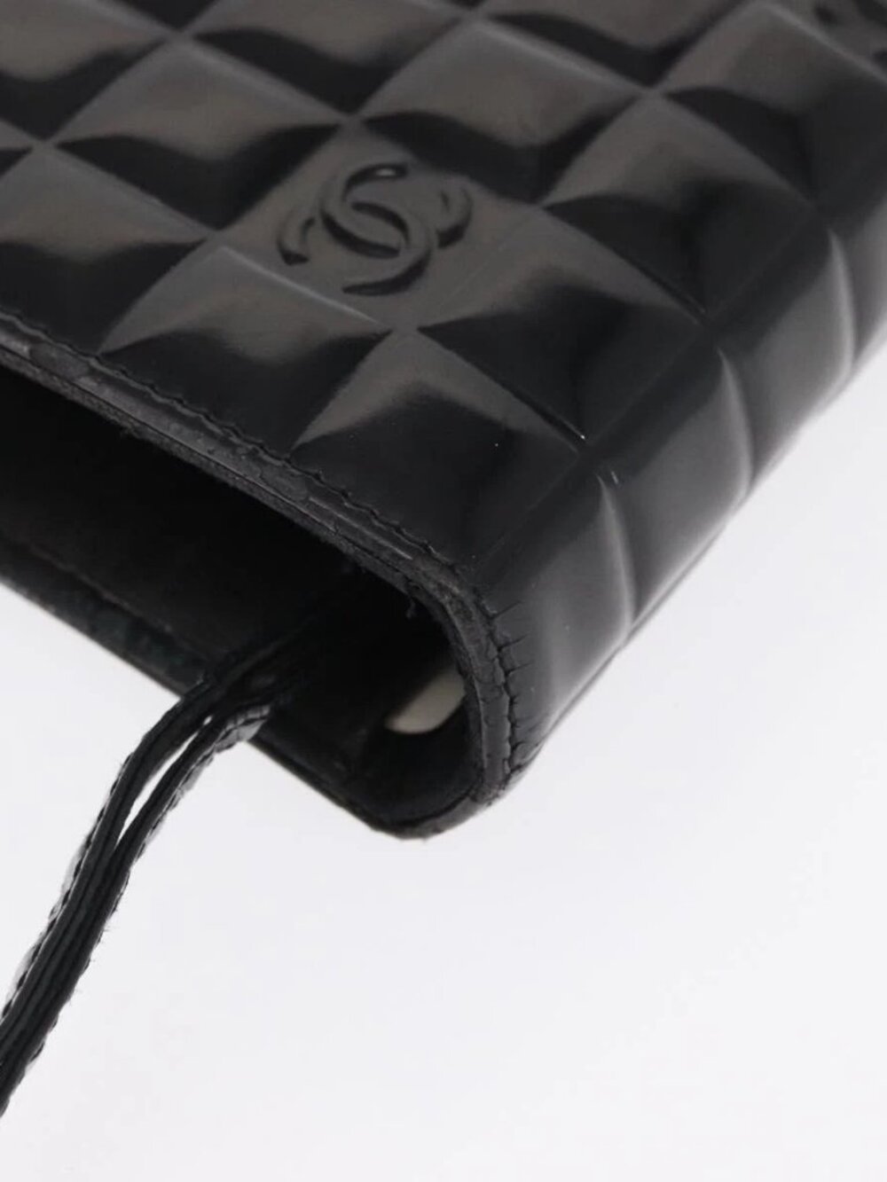 CHANEL Choco Bar line Long Wallet Patent leather Black CC Auth bs32174 - Picture 4 of 16